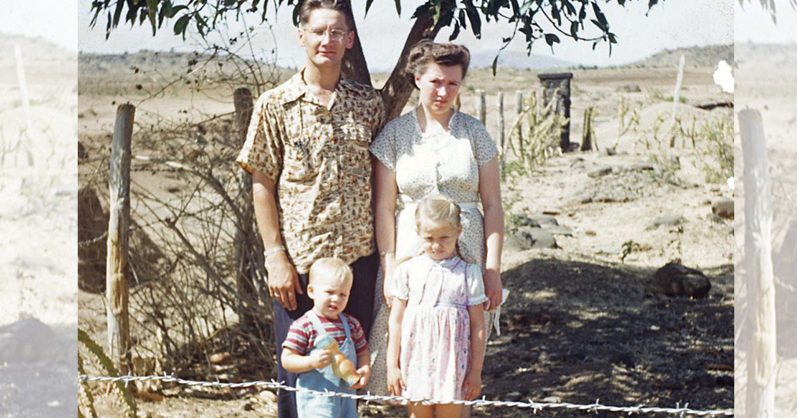 Visiting Lorna's grave under the mango tree before leaving for Canada in 1953.