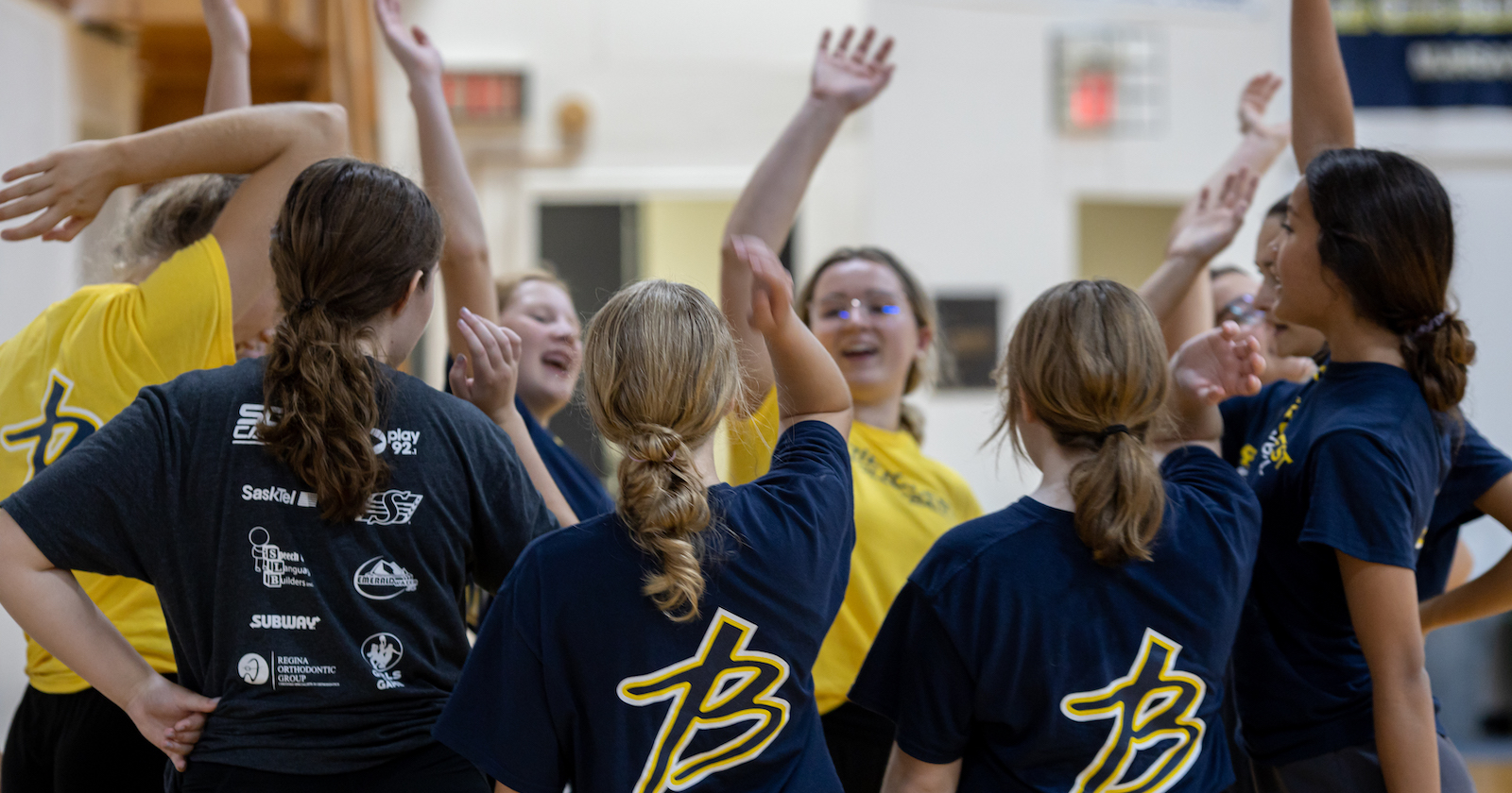 The team celebrating their performance.